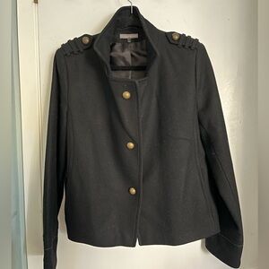 Tristan & Iseut Black Wool Short Coat with Brass Buttons, Size L